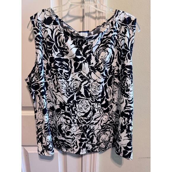 MSK Women's 2 Piece Tank Jacket Black White Floral Sequin Beaded Plus Sz. 3X - Picture 11 of 14